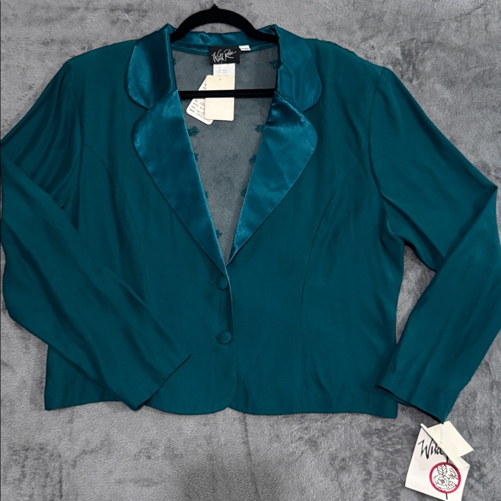 Wild Rose Emerald Green Blazer Lace Sheer Back &Satin Trim Women's Sz 16 NWT